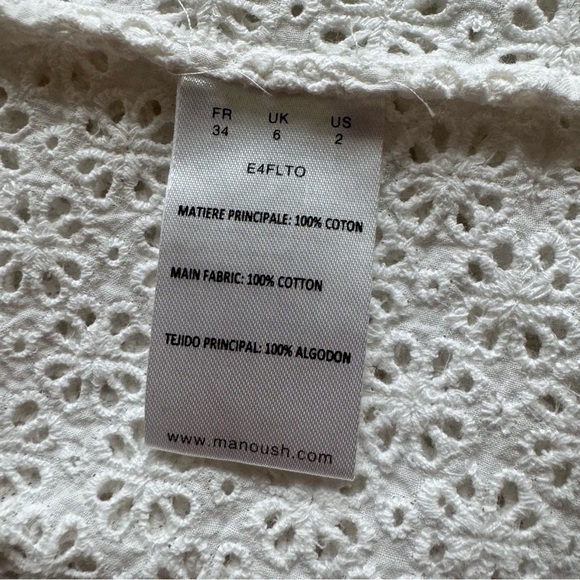 MANOUSH Flower Badge Eyelet Cotton Top Blouse Size 34, US 2 - Picture 5 of 10